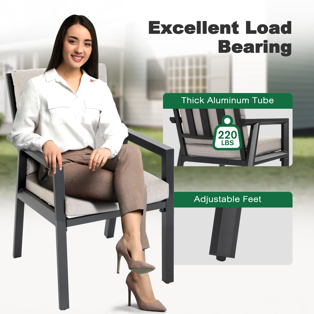 Outdoor 4-Piece Aluminum Dining Chairs with Gray Cushions
