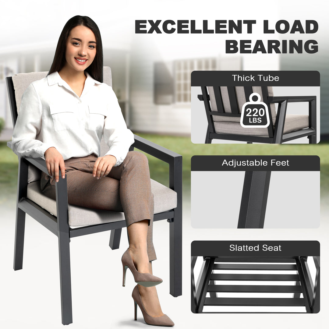 Outdoor 4-Piece Aluminum Dining Chairs with Gray Cushions