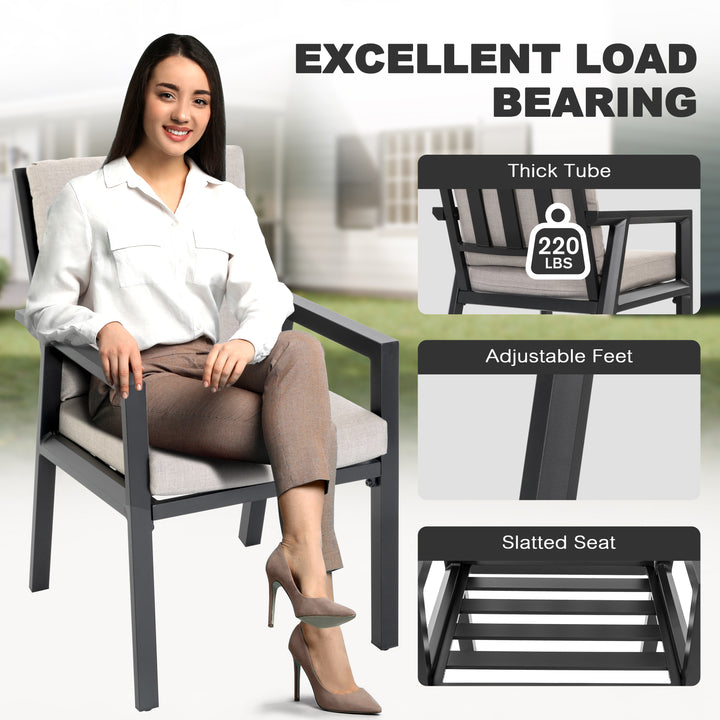 Outdoor 4-Piece Aluminum Dining Chairs with Gray Cushions