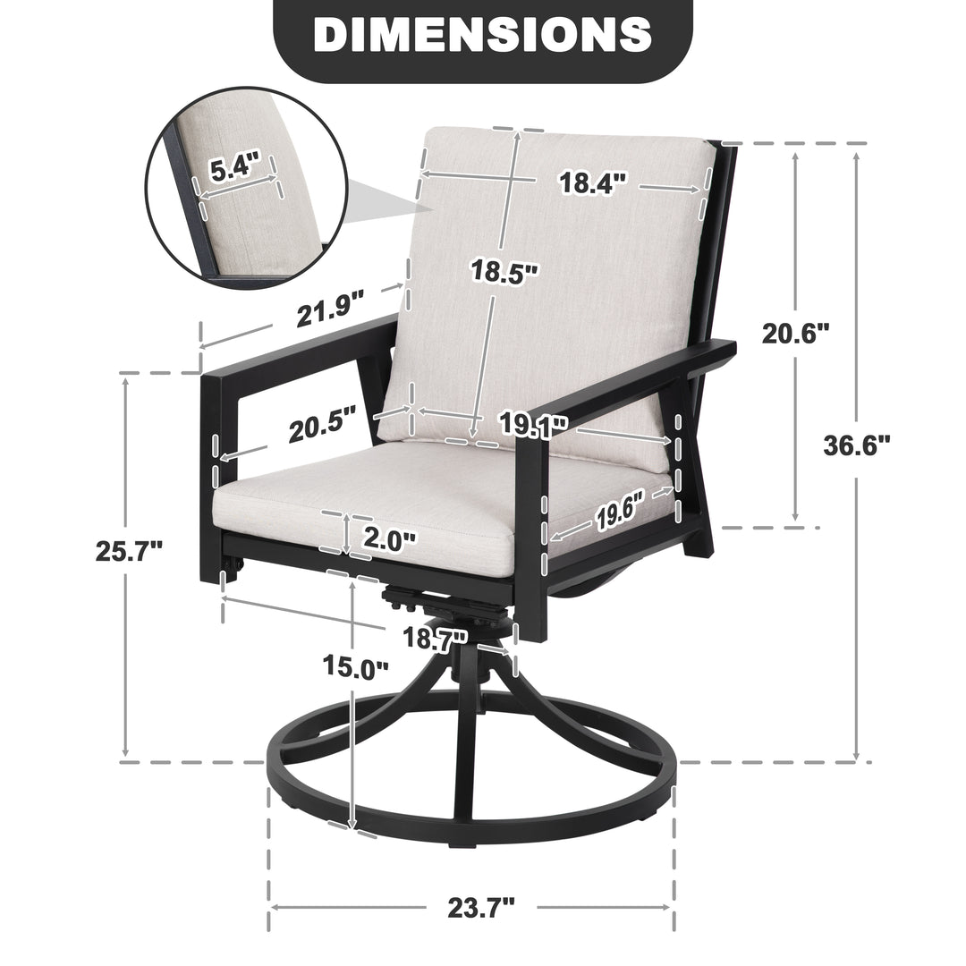 Outdoor 2-Piece Aluminum Swivel Chairs with Gray Cushions