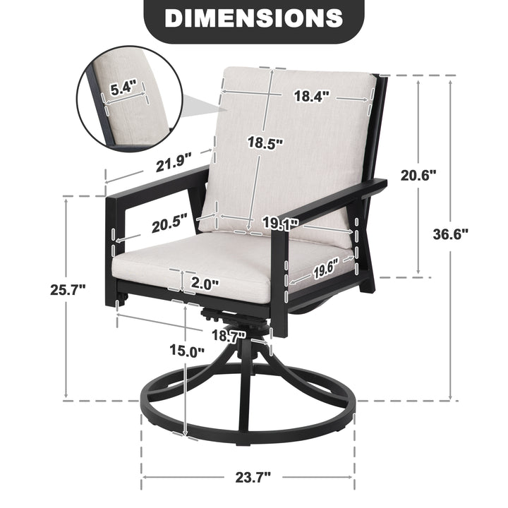 Outdoor 2-Piece Aluminum Swivel Chairs with Gray Cushions