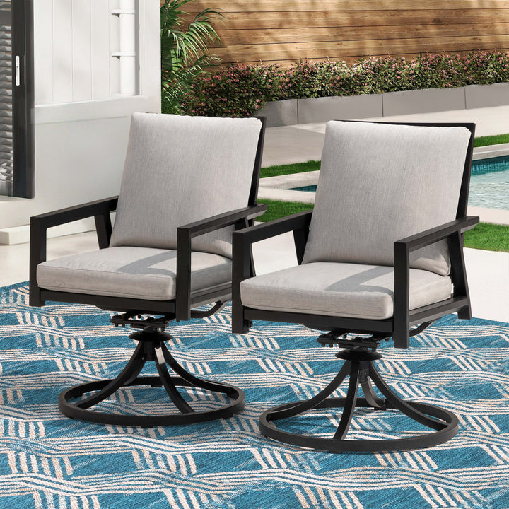Outdoor 2-Piece Aluminum Swivel Chairs with Gray Cushions