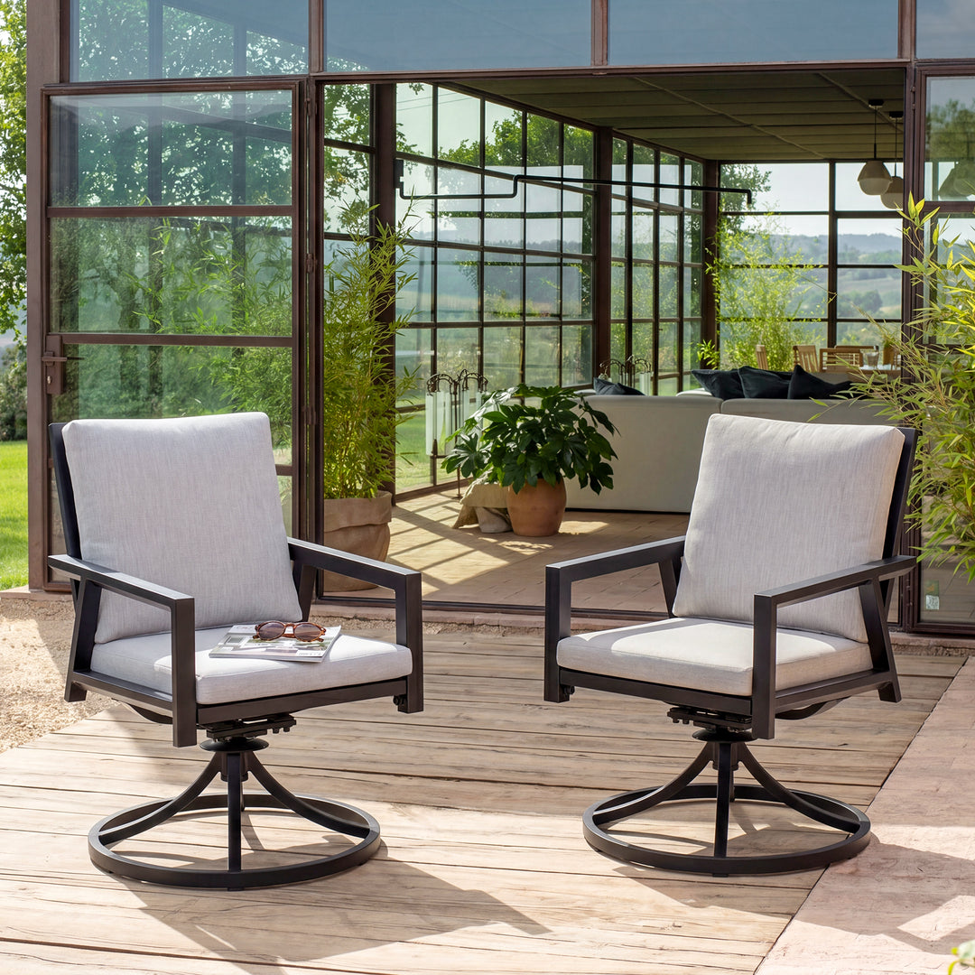 Outdoor 2-Piece Aluminum Swivel Chairs with Gray Cushions