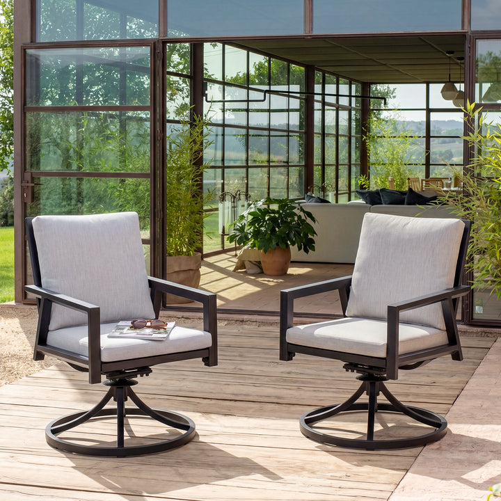 Outdoor 2-Piece Aluminum Swivel Chairs with Gray Cushions