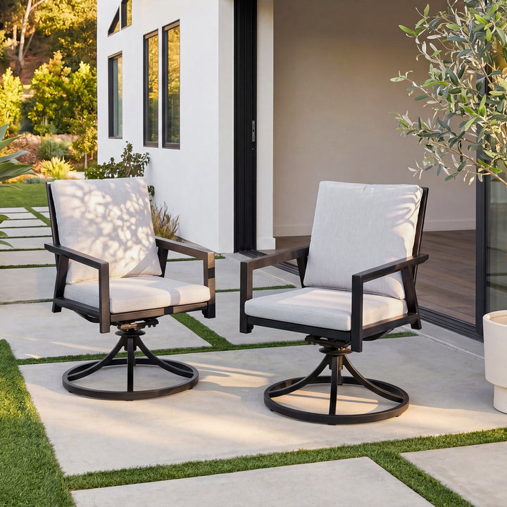 Outdoor 2-Piece Aluminum Swivel Chairs with Gray Cushions