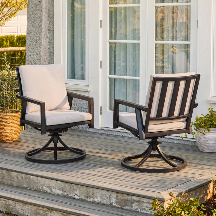 Outdoor 2-Piece Aluminum Swivel Chairs with Gray Cushions