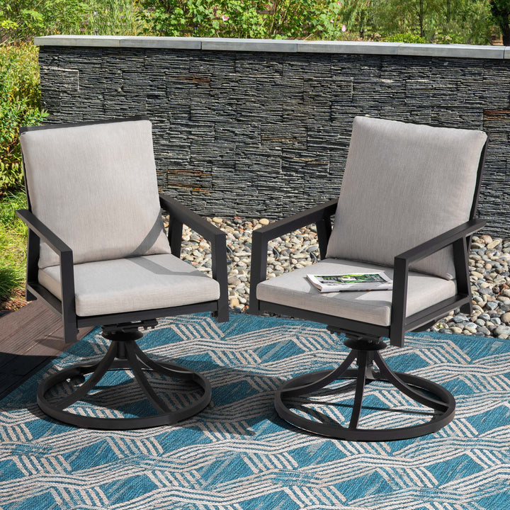Outdoor 2-Piece Aluminum Swivel Chairs with Gray Cushions
