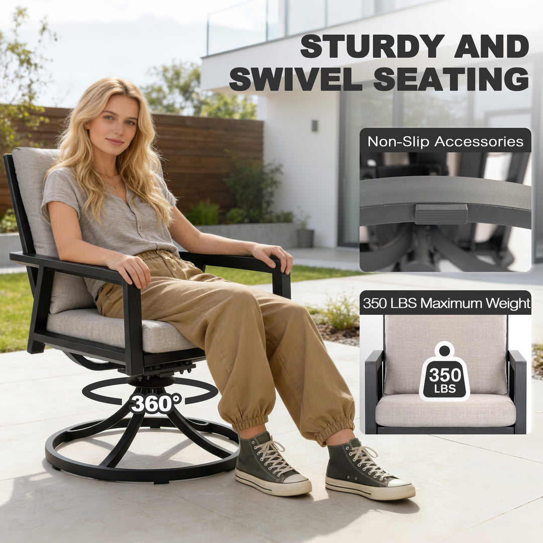 Outdoor 2-Piece Aluminum Swivel Chairs with Gray Cushions