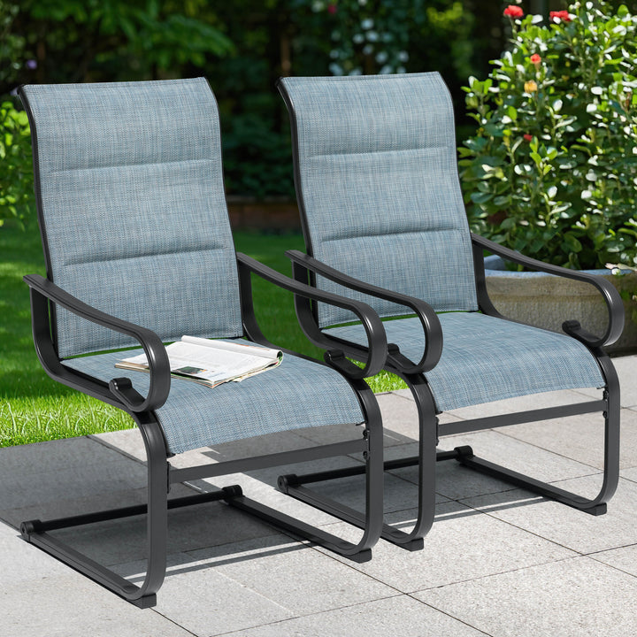 Patio Metal Dining Chairs Set of 2, C-Spring Motion and Padded Textilene