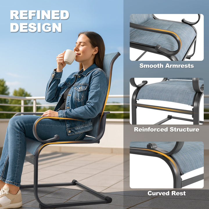 Patio Metal Dining Chairs Set of 2, C-Spring Motion and Padded Textilene