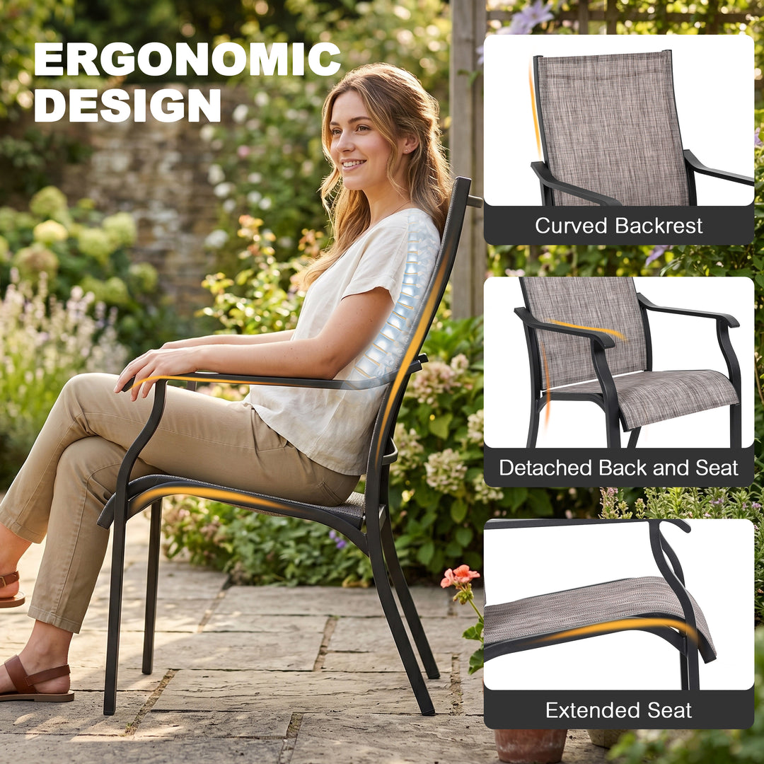 Outdoor 2-Piece Textilene Dining Chairs with Aluminum Frame, Grayish Brown