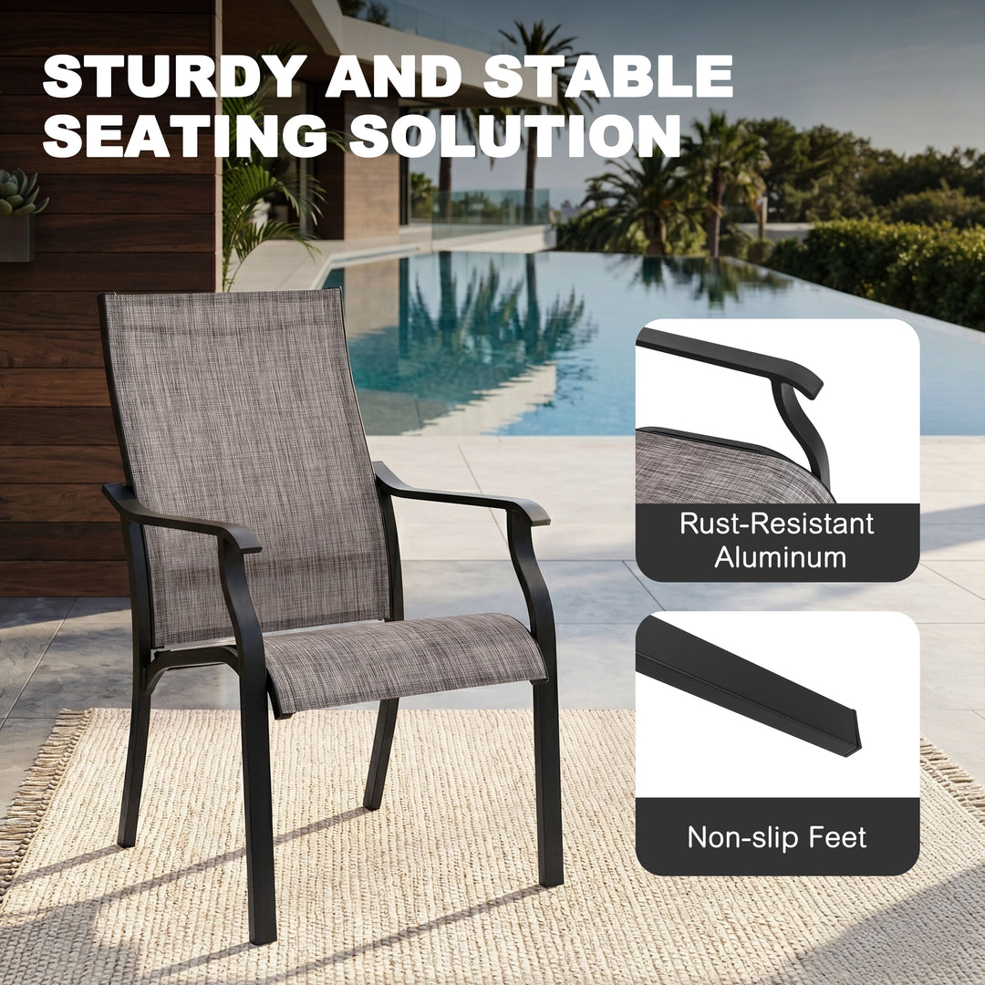 Outdoor 2-Piece Textilene Dining Chairs with Aluminum Frame, Grayish Brown