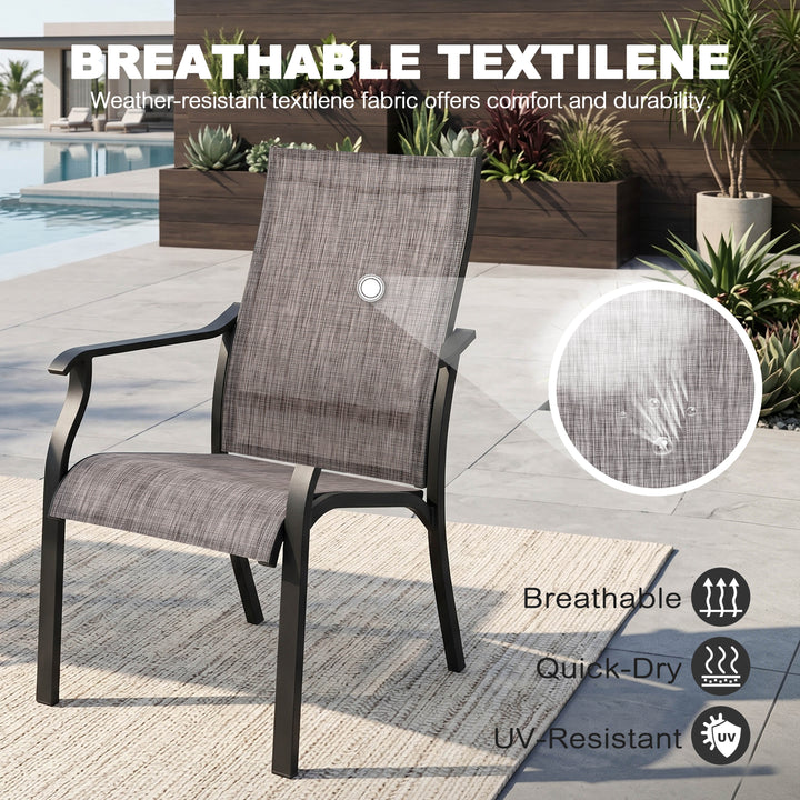 Outdoor 2-Piece Textilene Dining Chairs with Aluminum Frame, Grayish Brown