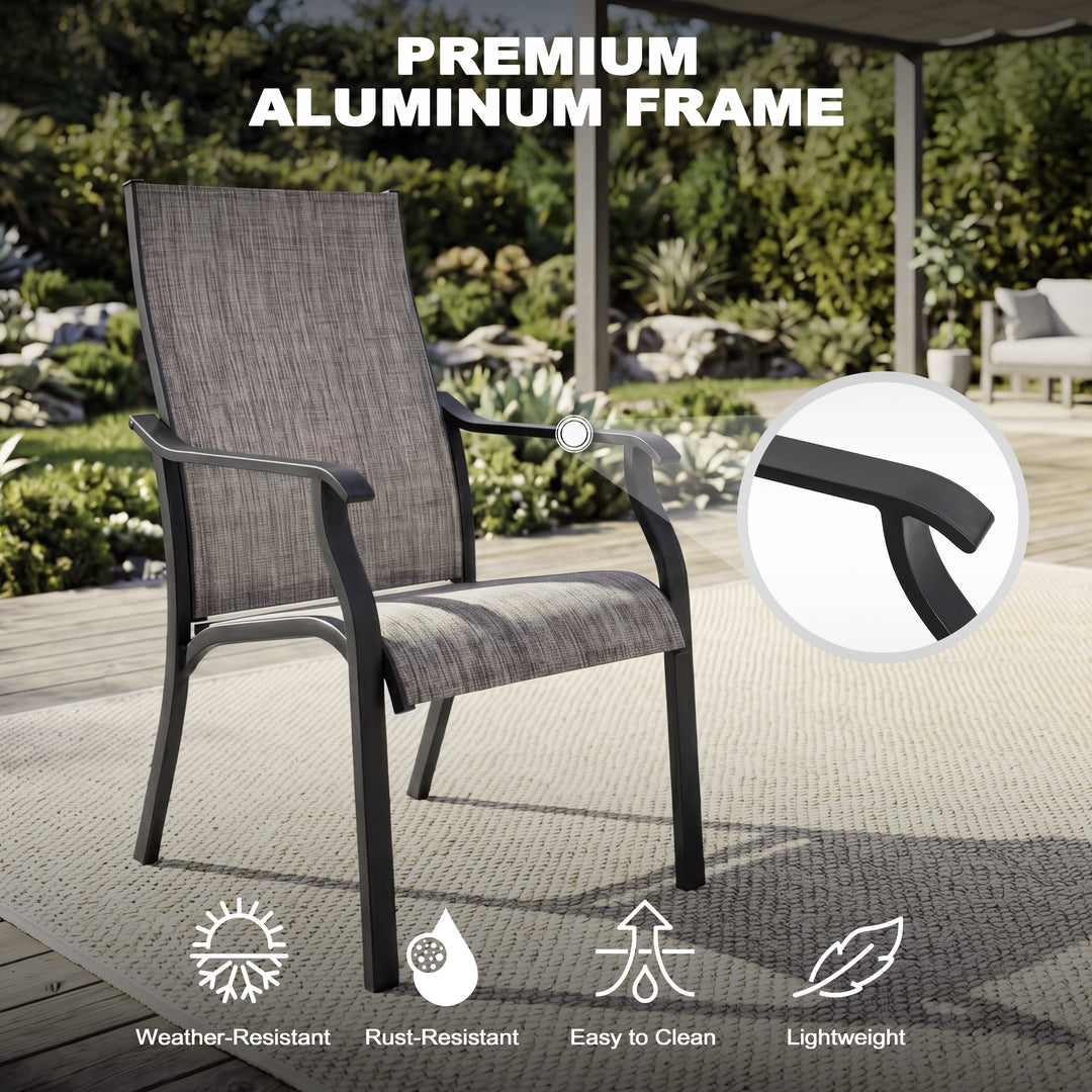Outdoor 2-Piece Textilene Dining Chairs with Aluminum Frame, Grayish Brown