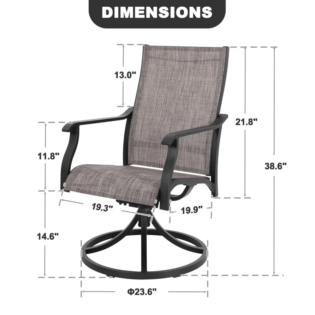 Patio 2-Piece Swivel Dining Chairs, Breathable Textilene and Aluminum Frame