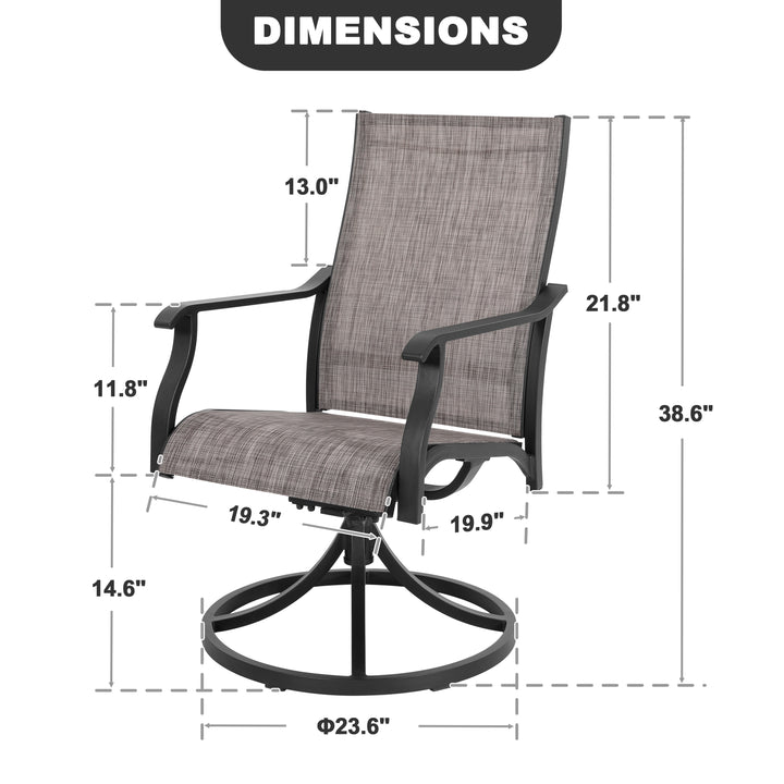 Patio 2-Piece Swivel Dining Chairs, Breathable Textilene and Aluminum Frame