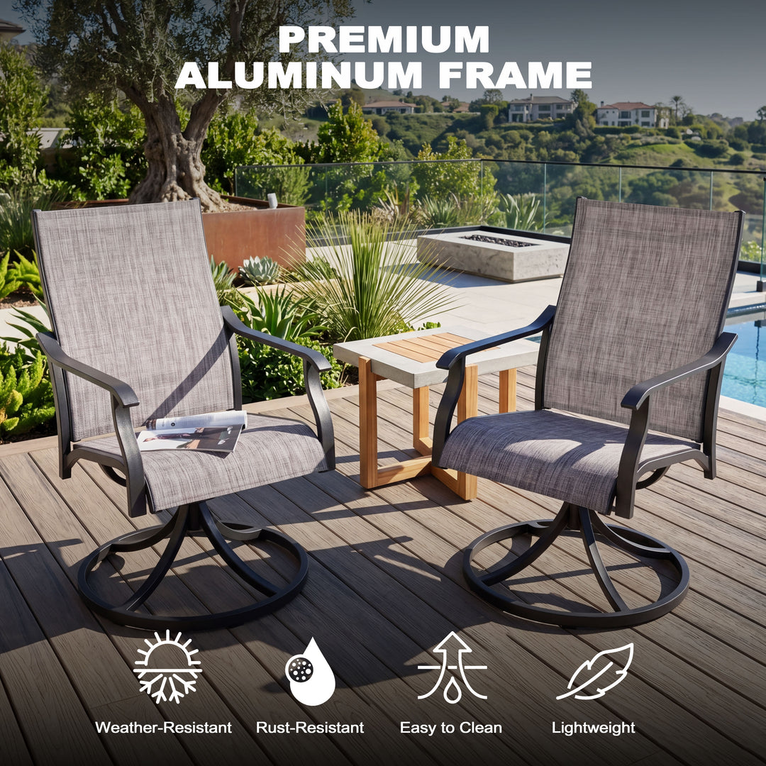 Patio 2-Piece Swivel Dining Chairs, Breathable Textilene and Aluminum Frame