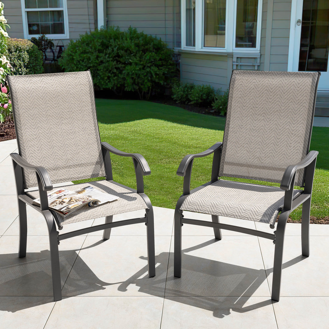 Outdoor 2-Piece Textilene Dining Chairs with Ergonomic Design, Beige