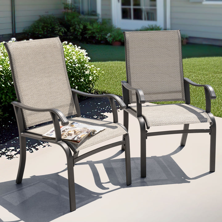 Outdoor 2-Piece Textilene Dining Chairs with Ergonomic Design, Beige