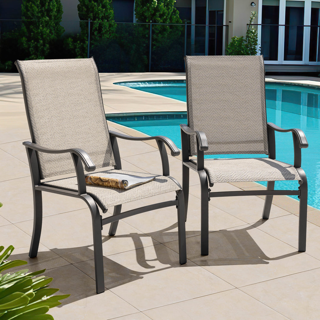 Outdoor 2-Piece Textilene Dining Chairs with Ergonomic Design, Beige