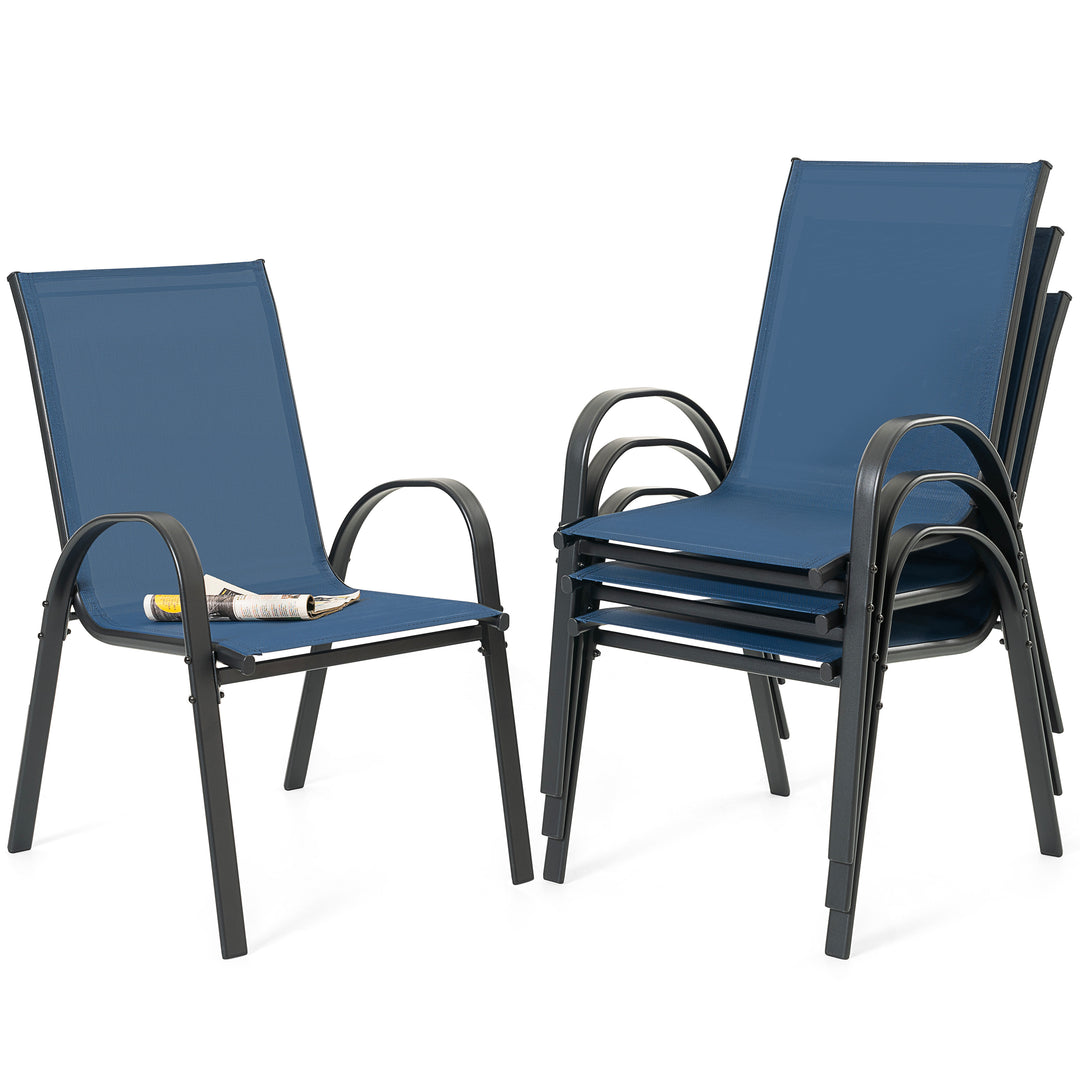 Patio 4-Piece Textilene Dining Chairs with Armrests and Stackable Design