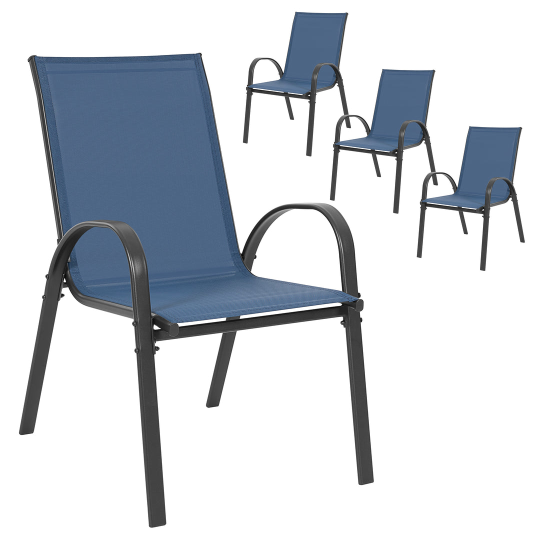 Patio 4-Piece Textilene Dining Chairs with Armrests and Stackable Design