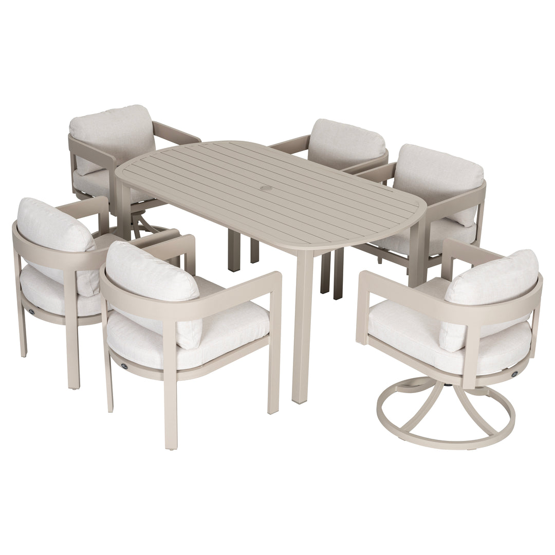 Patio Time 7-Piece Aluminum Outdoor Dining Set, with 63" Round Table for 6 People