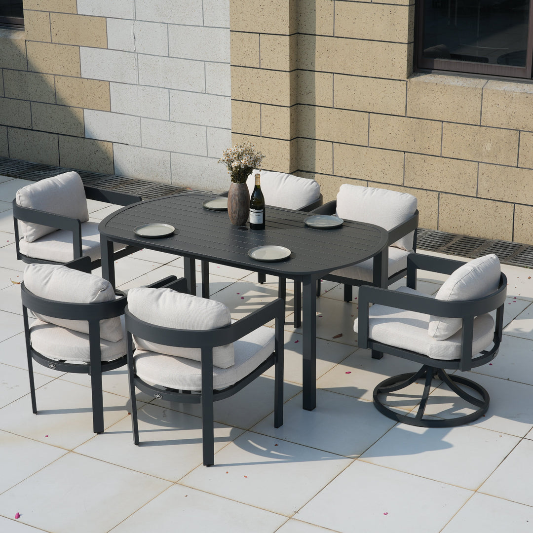 Patio Time 7-Piece Aluminum Outdoor Dining Set, with 63" Round Table for 6 People