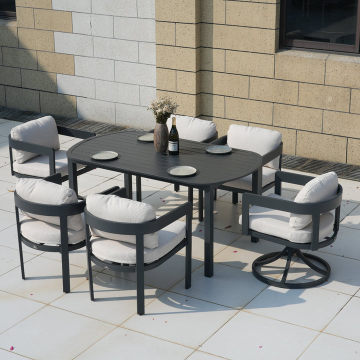 Patio Time 7-Piece Aluminum Outdoor Dining Set, with 63" Round Table for 6 People