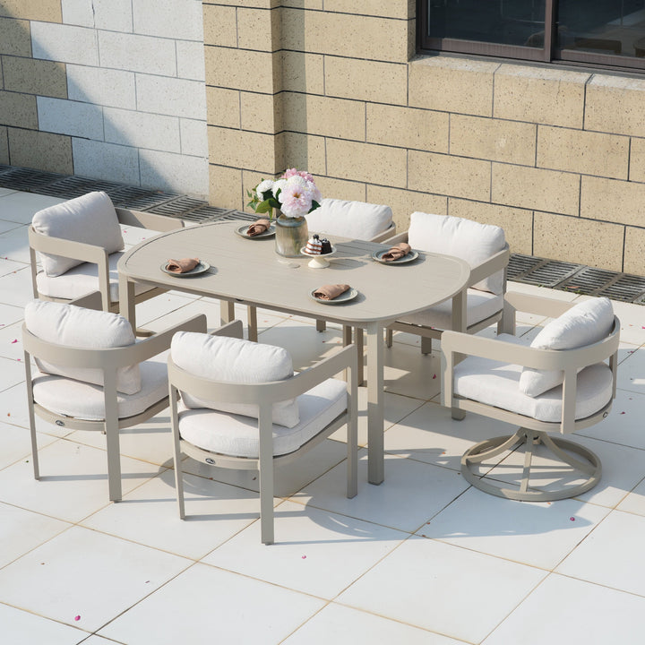 Patio Time 7-Piece Aluminum Outdoor Dining Set, with 63" Round Table for 6 People