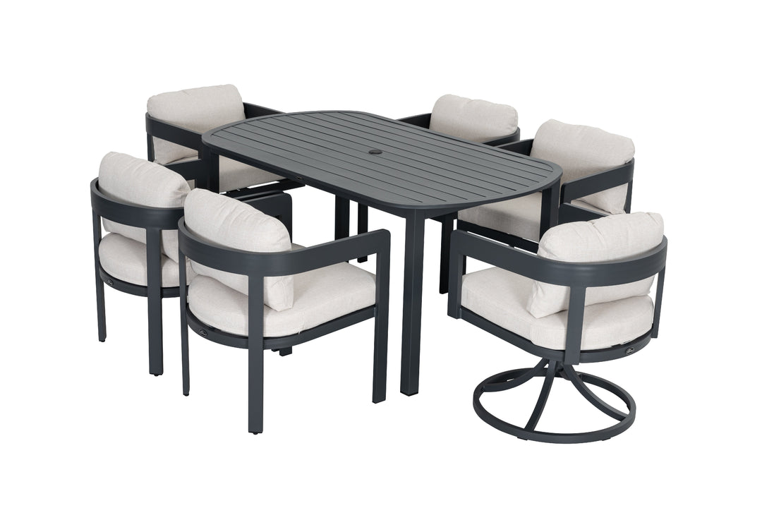 Patio Time 7-Piece Aluminum Outdoor Dining Set, with 63" Round Table for 6 People