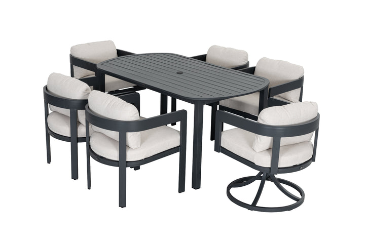 Patio Time 7-Piece Aluminum Outdoor Dining Set, with 63" Round Table for 6 People