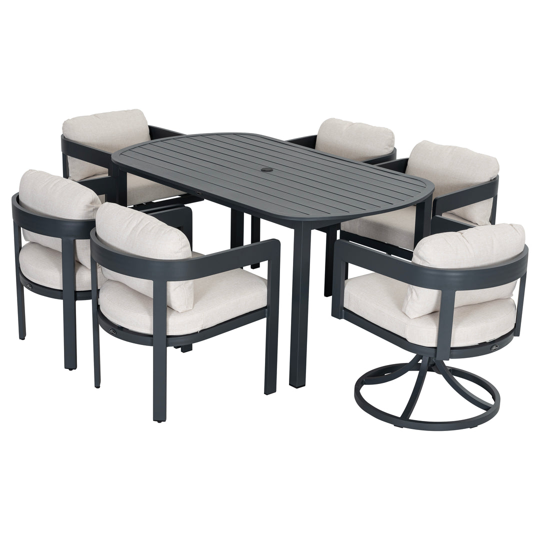 Patio Time 7-Piece Aluminum Outdoor Dining Set, with 63" Round Table for 6 People
