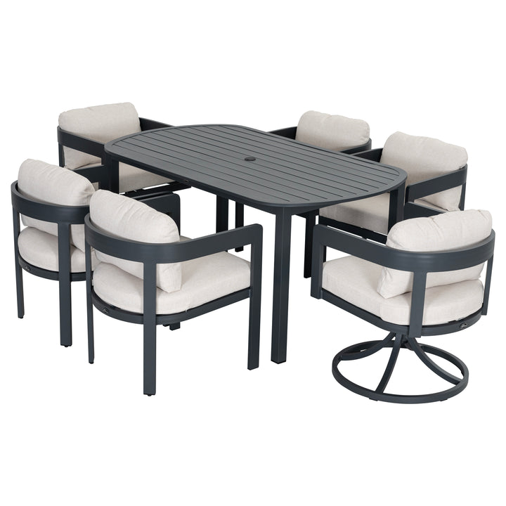 Patio Time 7-Piece Aluminum Outdoor Dining Set, with 63" Round Table for 6 People