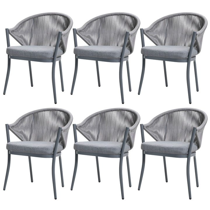 Outdoor 6-Piece Woven Rope Conversation Chair Set, Aluminum, Gray