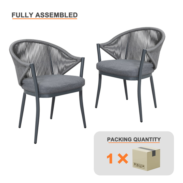 Outdoor 6-Piece Woven Rope Conversation Chair Set, Aluminum, Gray