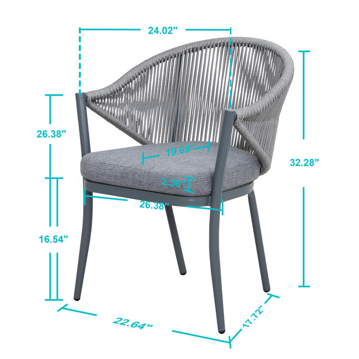 Outdoor 4-Piece Woven Rope Conversation Chair Set, Aluminum, Gray