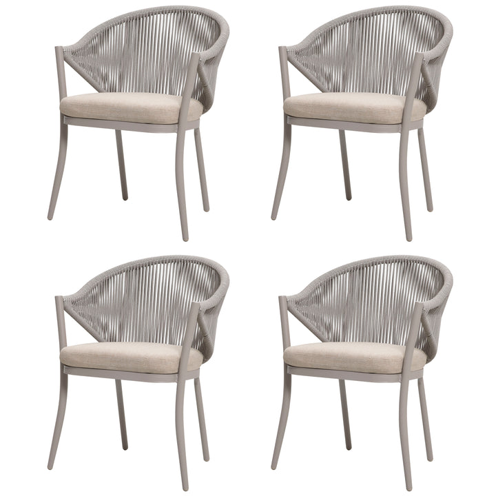 Outdoor 4-Piece Woven Rope Conversation Chair Set, Aluminum, Olefin, Beige