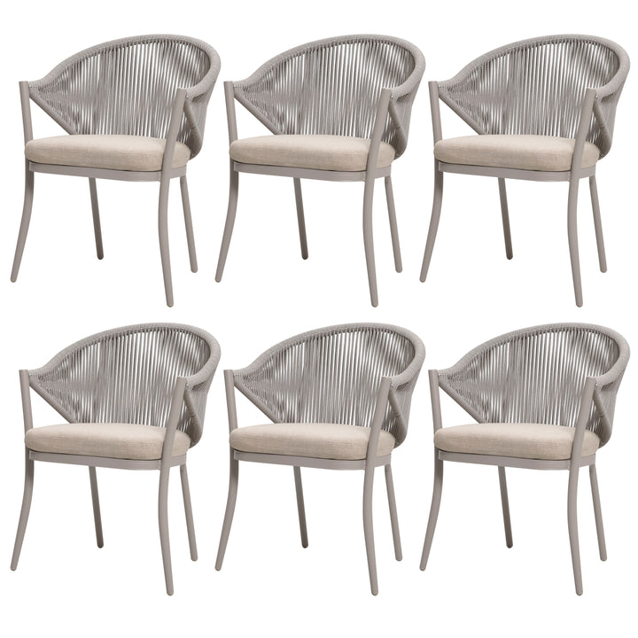 Outdoor 6-Piece Woven Rope Conversation Chair Set, Aluminum, Olefin, Beige