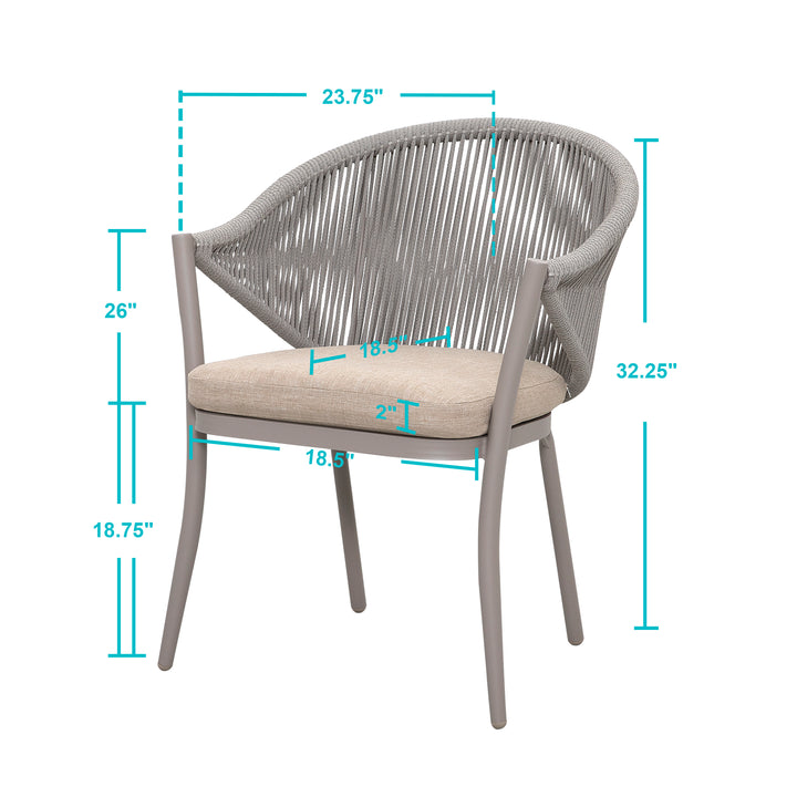 Outdoor 4-Piece Woven Rope Conversation Chair Set, Aluminum, Olefin, Beige