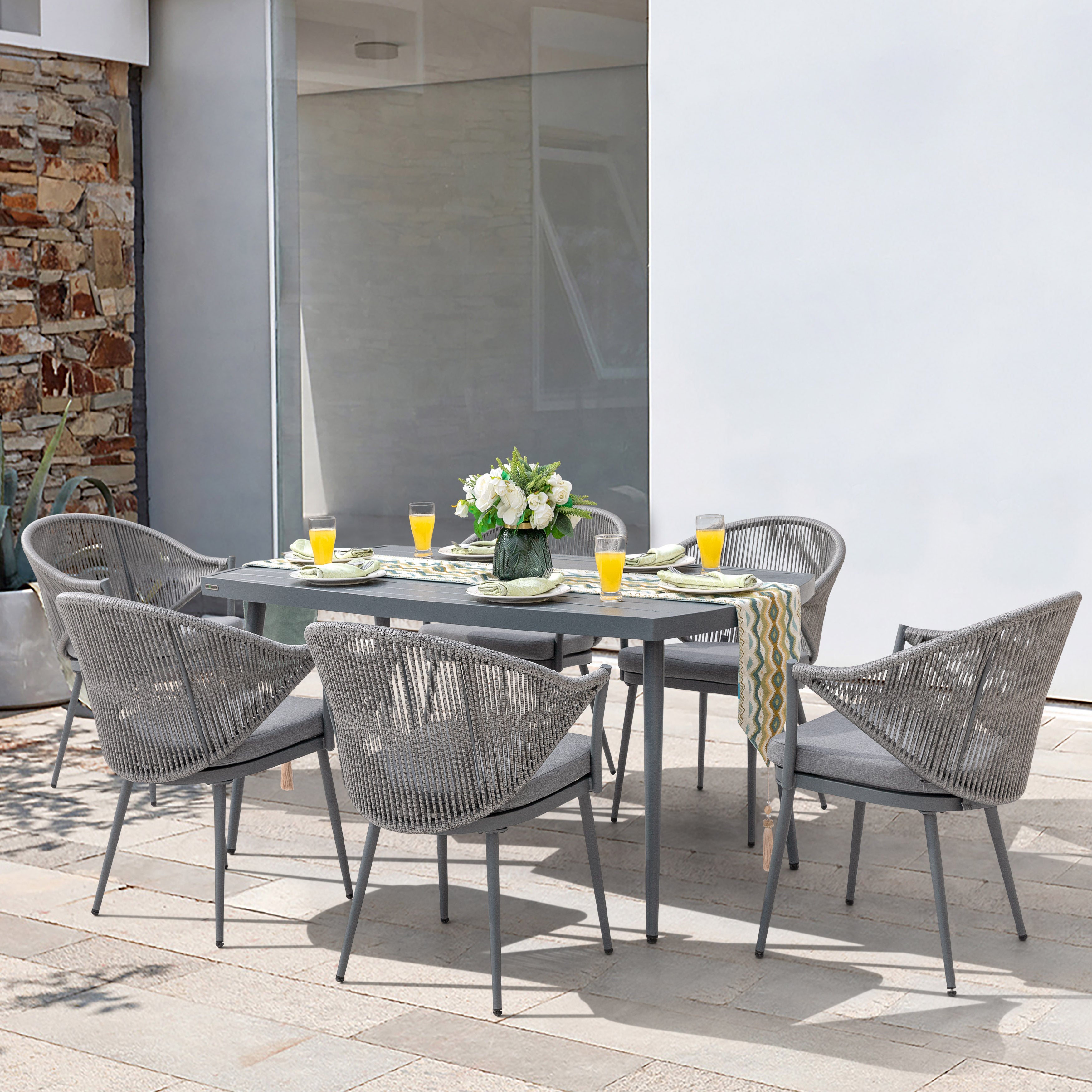 Outdoor Aluminum Chair Set of 4, Woven Rope Conversation Chairs