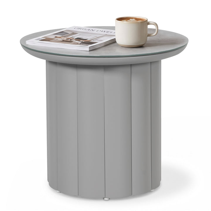 Aluminum 19.7" Round Outdoor Side Table with Tempered Glass Tabletop