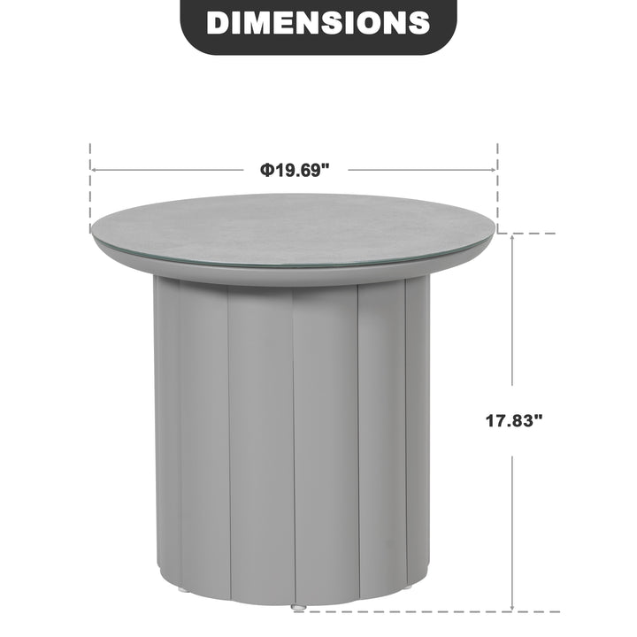 Aluminum 19.7" Round Outdoor Side Table with Tempered Glass Tabletop