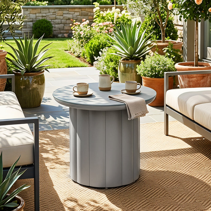 Aluminum 19.7" Round Outdoor Side Table with Tempered Glass Tabletop