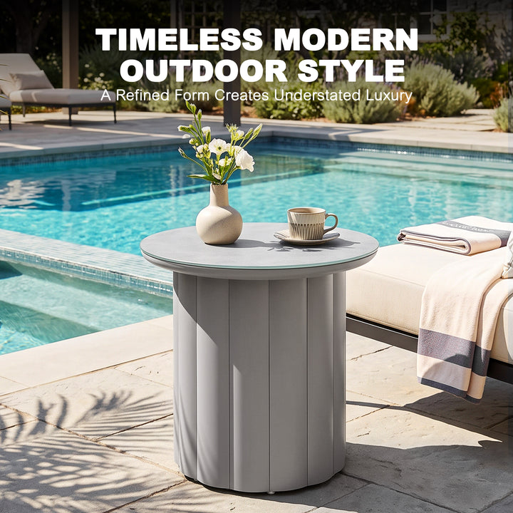 Aluminum 19.7" Round Outdoor Side Table with Tempered Glass Tabletop