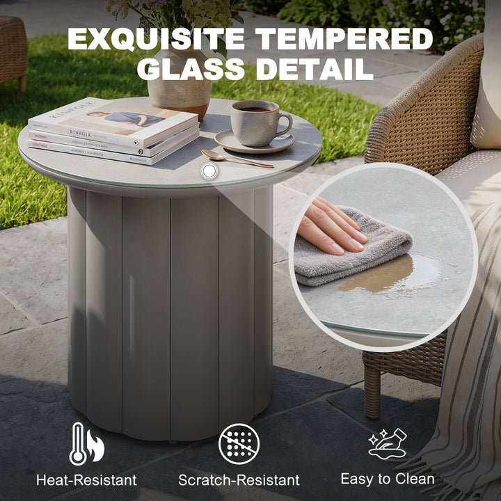 Aluminum 19.7" Round Outdoor Side Table with Tempered Glass Tabletop