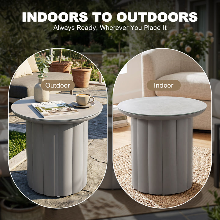 Aluminum 19.7" Round Outdoor Side Table with Tempered Glass Tabletop