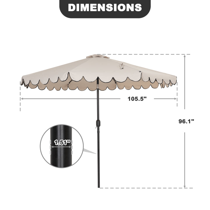 9' Aluminum Olefin Scalloped Market Umbrella with Push-Button Tilt, Crank