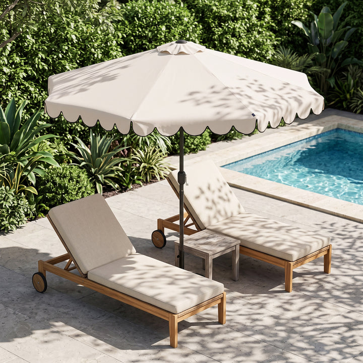 9' Aluminum Olefin Scalloped Market Umbrella with Push-Button Tilt, Crank