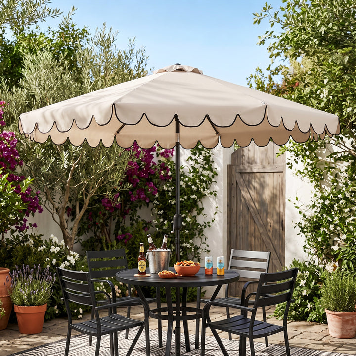 9' Aluminum Olefin Scalloped Market Umbrella with Push-Button Tilt, Crank